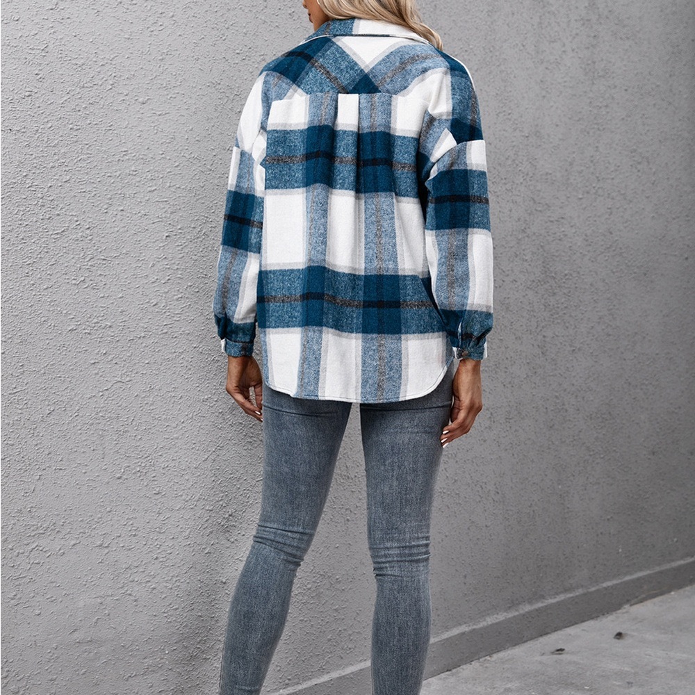 Plaid Long Sleeve Shirt Jacket - Picture 2 of 10
